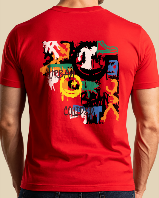 Men's Premium Red & Beige Regular T-Shirt - Abstract