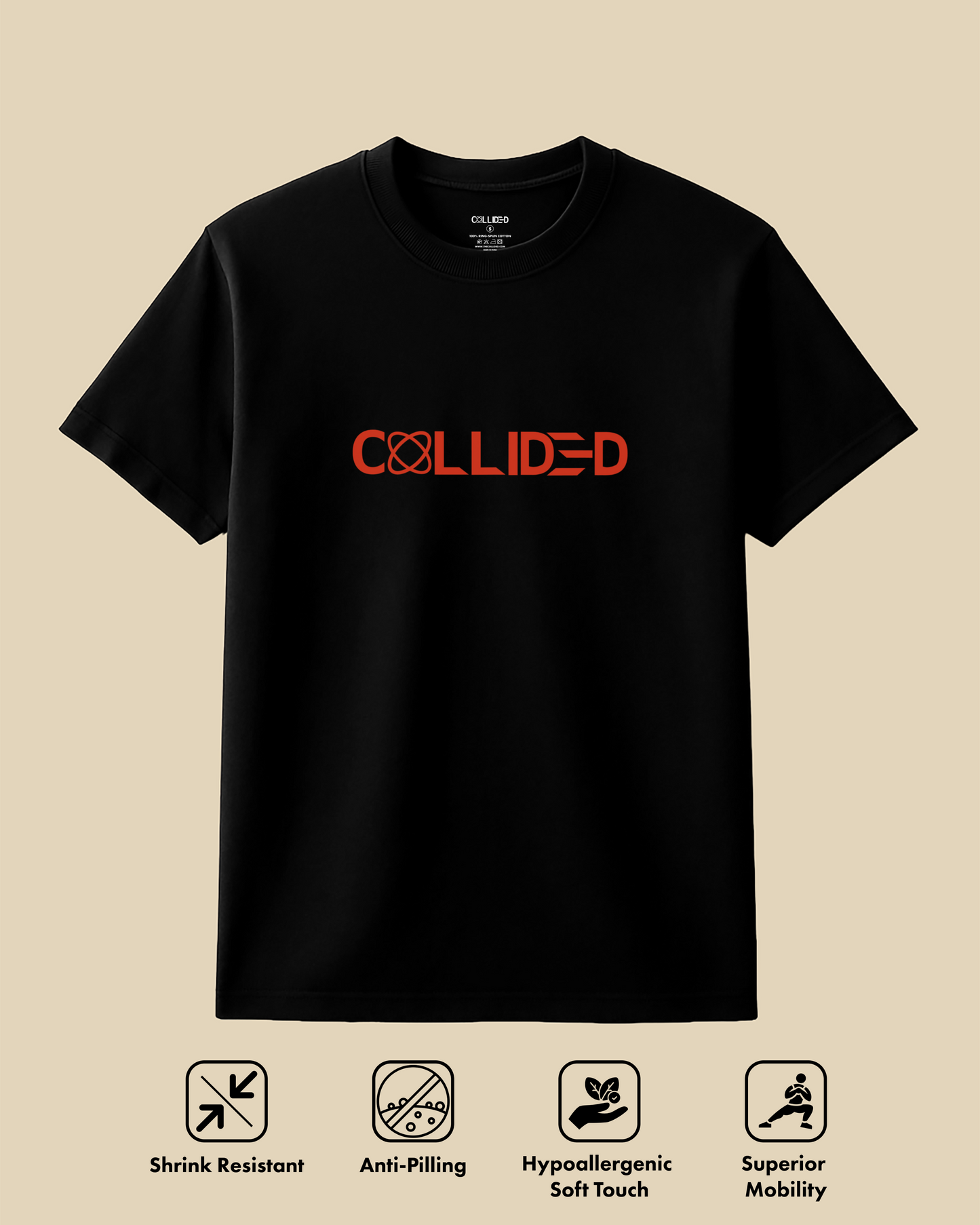 Men's Premium Solid Black & Red Regular T-Shirt