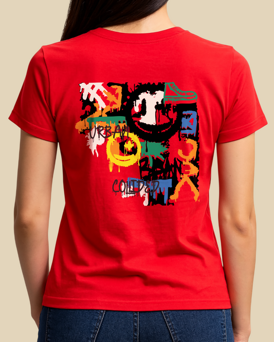 Women's Premium Red & White Regular T-Shirt - Abstract